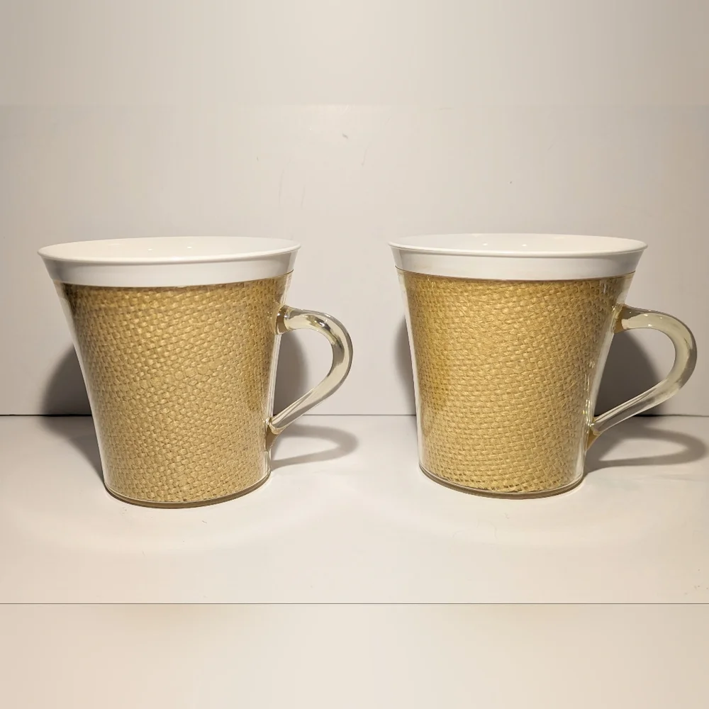 Vintage Raffiaware/Thermoware Cups/Mugs - Set of 2 with White Inside